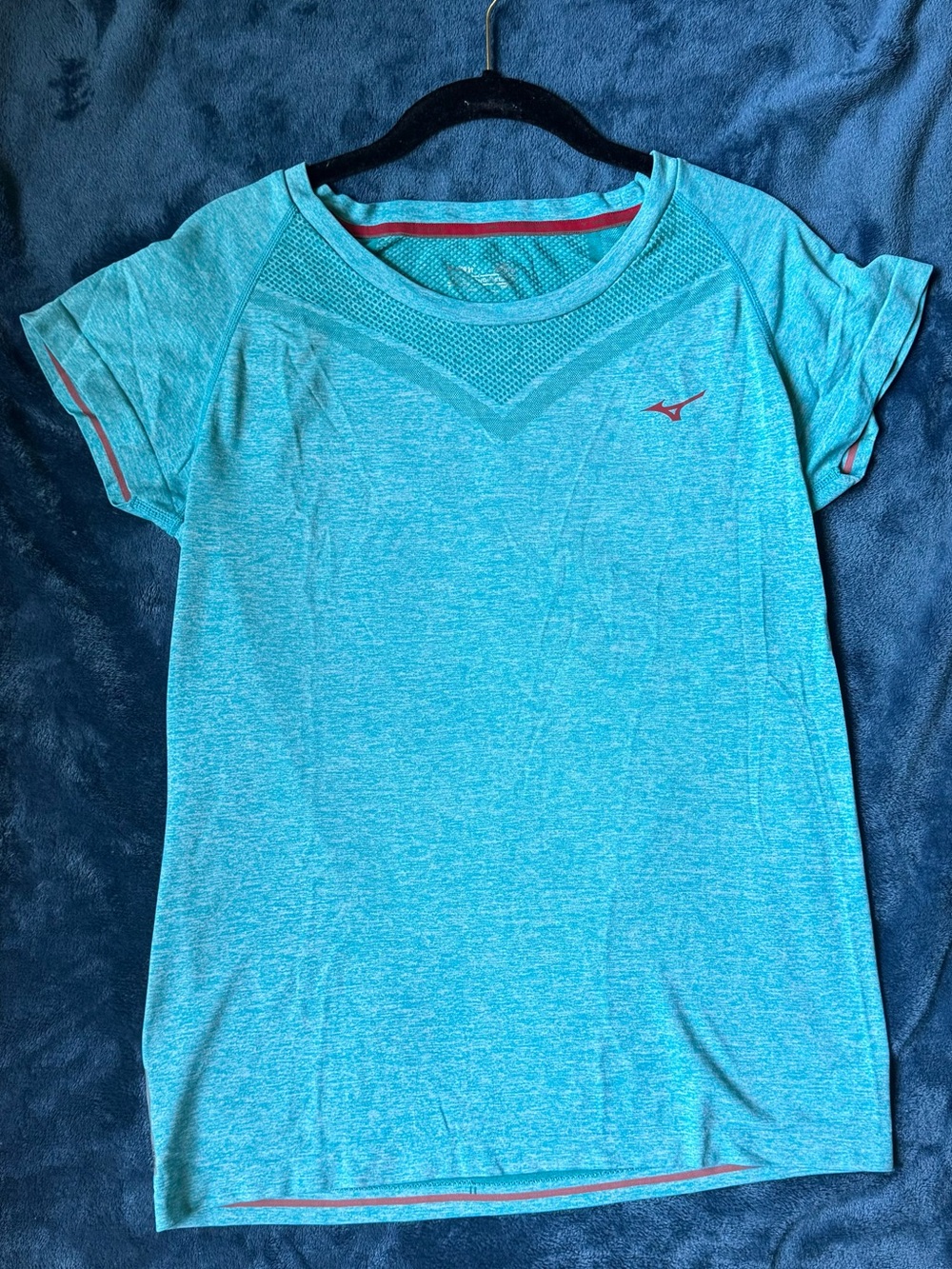Mizuno Teal Heathered Aqua Short Sleeve Performance Tee Running Yoga
